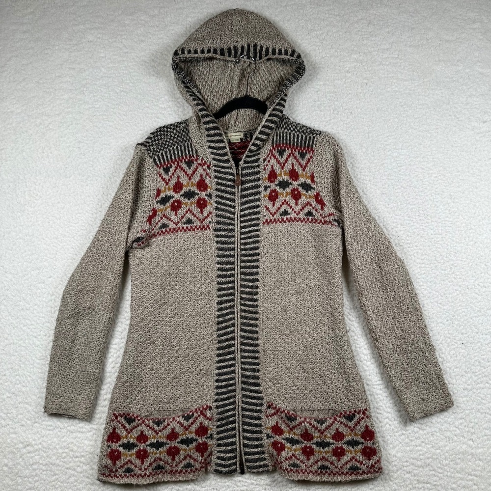 Royal Robbins Cardigan Sweater Wool Blend Zip Hooded Fair Isle M Nordic Boho